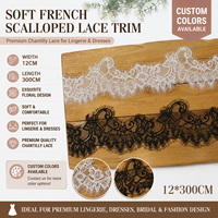 Dentelle Chantilly française de qualité supérieure de 12 cm, douce, noire et blanche, couleurs personnalisées, dentelle à franges florales pour lingerie de luxe