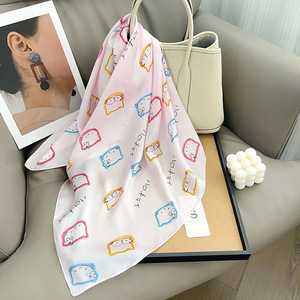 Women Cute <strong>Square</strong> <strong>Scarf</strong> Faux Silk 65*65 cm Fashion Accessory Trendy Printed <strong>Square</strong> <strong>Scarf</strong> Soft Faux Silk Neck Hair <strong>Scarf</strong> OEM/ODM - Product Image 5