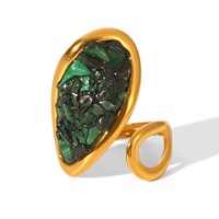 Zooying 2025 terbaik baja nirkarat batu permata cincin elegan Malachite Cincin terbuka untuk musim gugur dan musim dingin perhiasan wanita