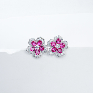925 <b>silver</b> ruby <b>earrings</b> with five petal flower light luxury <b>earrings</b> - Product Image 1