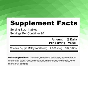 Producto de Moda: Tabletas de Vitamina B12 que Apoyan Niveles Saludables de Energía y Favorecen la Energía - Tabletas de Vitamina B - Product Image 2