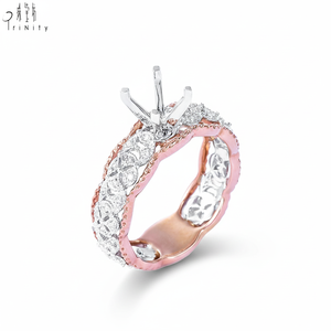 Exclusive <b>Two</b> Color Hollow Out Design 18K Solid Gold Real Natural Diamond Semi Mount Setting Engagement <b>Ring</b> For Women's Wedding - Product Image 3
