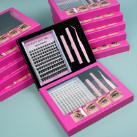 Precio de fábrica: Kits de pestañas personalizables con logo DIY, 8-16mm, curva C, para autoaplicación, kit de pestañas en racimo pre-cortadas por segmentos.
