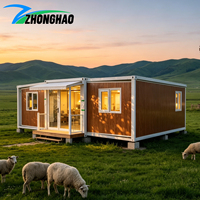 Villa préfabriquée extensible à double aile de 40 pieds Zhonghao, design moderne, panneaux sandwich en acier, maison conteneur respirante, garantie 5 ans