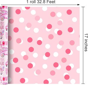 Papel de regalo de San Valentín de ensueño y romántico, diseño de coche de dibujos animados con lunares rosas y diseño de amor, personalizable - Product Image 6