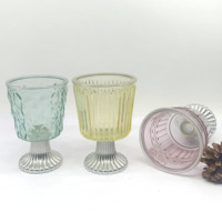 Verrerie de Style Vintage incassable tasse à boire colorée personnalisée gobelet rose menthe jaune clair avec support de tige de tasse plaqué argent