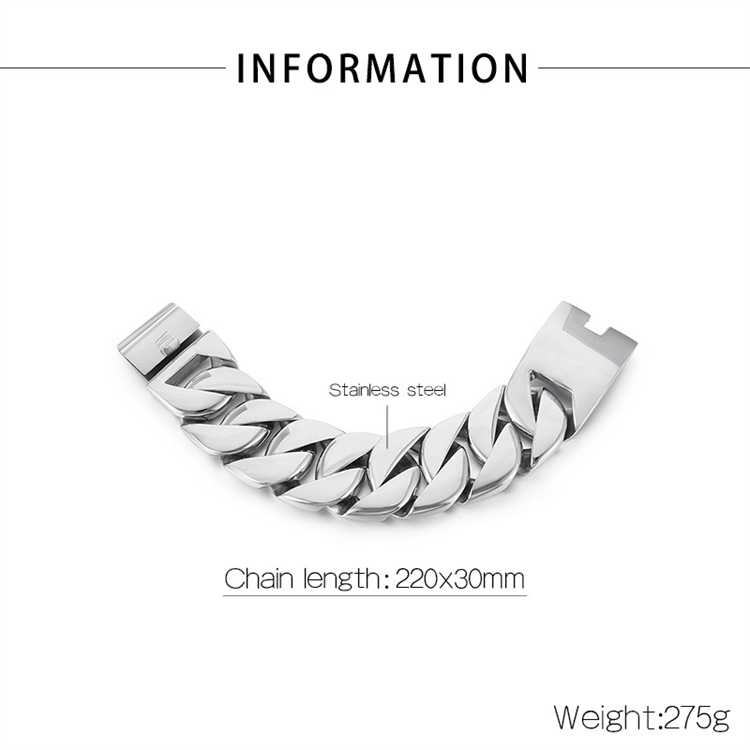 22*3.1*0.85cm-Bracelet en acier brillant