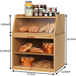 Boîte de rangement à pain en bambou double couche Huiji avec porte en verre pour la cuisine à domicile - Product Image 3