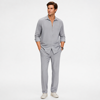 Ensemble 2 pièces de qualité supérieure pour homme : chemise et pantalon en coton et lin, couleur unie, style décontracté et ample pour la plage
