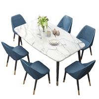 Chaise de salle à manger en cuir bleu de luxe, mobilier de restaurant, ensemble de tables et de chaises de salle à manger, table en marbre avec chaises, salle à manger italienne