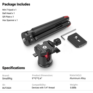 Mini Trípode de Mesa Ajustable <span class=keywords><strong>SmallRig</strong></span> 2664 Universal con Cabezal Panorámico para Teléfono, Cámara y DSLRs - Product Image 6