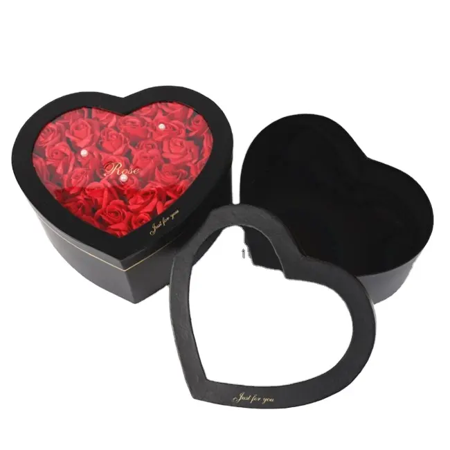 Custom Gold Foil Logo luxury print heart shaped flower box valentine's day gift jewelry box cake candy Chocolate box
