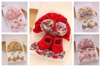 Conjunto de Gorro y Calcetines de Bebé Niña para Primavera Verano, Calcetines Antideslizantes para Recién Nacida con Lazo 3D, Venta al por Mayor de Conjunto de Gorro y Calcetines de Algodón de Buena Calidad