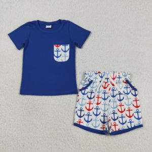 Set di Abbigliamento Estivo per Bambini RTS Boutique, Maglietta e Pantaloncini in Cotone e Spandex con Motivo Ancora, Stile Western Americano per il 4 Luglio - Product Image 2