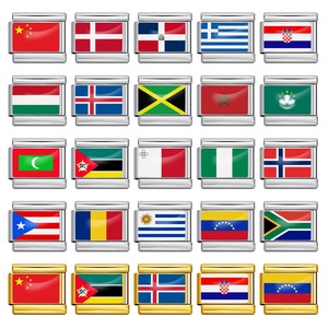 Breloques rectangulaires en époxy avec drapeaux du monde en acier inoxydable pour la fabrication de bracelets, accessoires de bijoux modulaires italiens DIY, vente en gros - Product Image 1