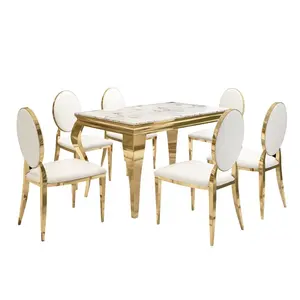 Best Price Good Quality High Cost-Effective Rectangle Golden Stainless Steel Dining Table Set DTC003