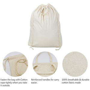 Sac à cordon lavable pour hôtel, 100% coton naturel, sac à linge avec poignées - Product Image 3
