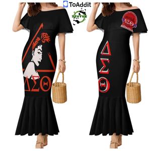 Nuovissimo Design Delta Sigma Theta abiti aderenti personalizzati con spalle scoperte abiti Vintage da donna eleganti taglie forti abiti da donna - Product Image 1