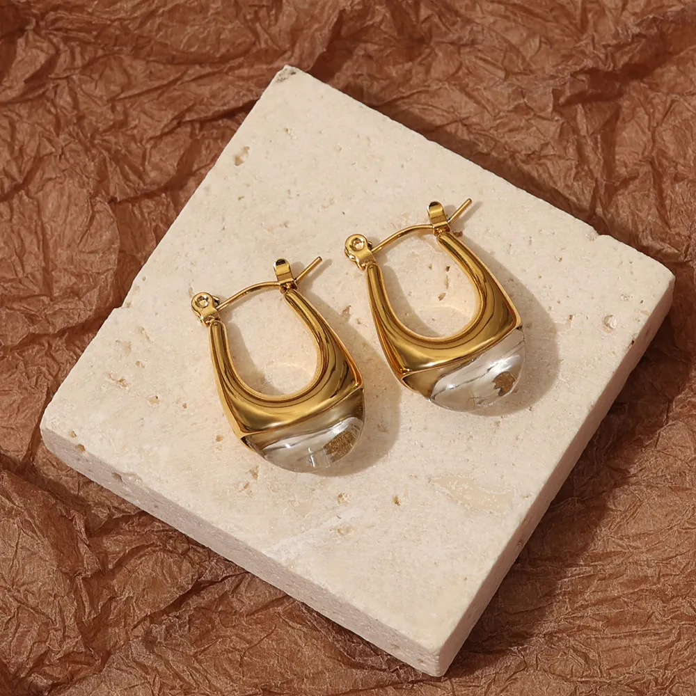 Bijoux quotidiens de tempérament de luxe léger Vintage français Boucles d'oreilles en forme de U transparentes en métal irrégulier plaqué or de haute qualité