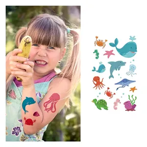 Children ocean series Tattoo Sticker Set Pirate Dinosaur Mermaid Shark Car Cute Mini Cartoon Face Temporary Sticker