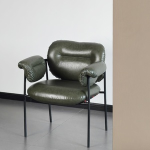 Fauteuil de détente en cuir véritable de style italien minimaliste moderne, design danois, mobilier de salon, marque Fuyas - Product Image 1