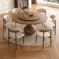 Ensemble table et chaises de salle à manger en bois massif, style français moderne minimaliste du milieu du siècle, plateau tournant, frêne blanc, mobilier de maison