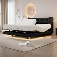 Sommier de lit intelligent moderne avec massage et lumières LED |   Système de sommeil à gravité zéro avec recharge sans fil |   Lit rembourré à commande vocale pour chambre à coucher