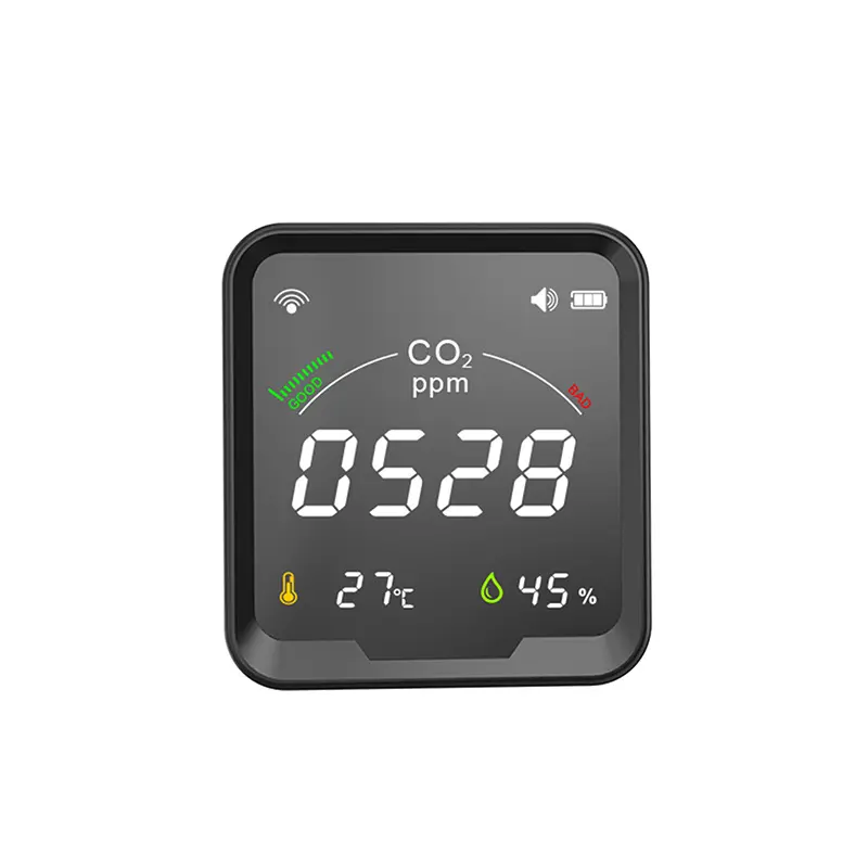 目覚まし時計付きTuyaスマートWIFI二酸化炭素検出器3 in 1 (CO2および湿度センサー)