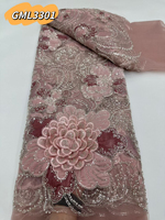 Tissus de dentelle africaine en velours de luxe 2026, tissu de dentelle brodé à la main 3D de haute qualité avec perles et sequins pour robe de soirée femme