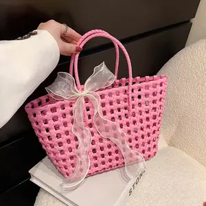 Essingjeyi — grand panier à aliments tricoté en cuir PU, sac de plage, fourre-tout pour le Shopping et la vie quotidienne, été