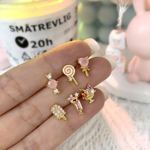 Cute Pink Heart <b>Crystal</b> <b>Stud</b> <b>Earrings</b> with Bow Design for Women Gold and Silver Plated Fashion Jewelry - Product Image 6