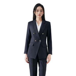 Women's Wool Suit Set Double Breasted Blue Formal Workwear Office Wear Professional Attire Interview Uniform - Product Image 5