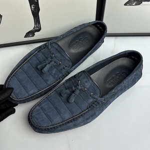 Mocassini da <span class=keywords><strong>Uomo</strong></span> di Lusso in Vera Pelle di Coccodrillo Blu Navy con Finitura Anticata, <span class=keywords><strong>Scarpe</strong></span> da Guida con Nappe Fatte a Mano, Mocassini in Alligatore OEM - Product Image 1