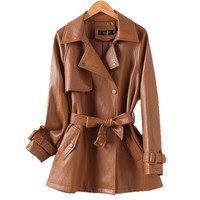 Veste marron slim haut de gamme pour femme en similicuir PU, manteau personnalisé pour l'hiver et le quotidien