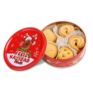 Latas de Navidad de lujo, galletas redondas enlatadas para hornear, crujientes, galletas, galletas de mantequilla de estilo danés, gran oferta