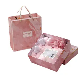 Оптовая продажа, розовый подарочный набор для спа-салфеток для женщин, 3 шт., Подарочная коробка для подружки невесты, для свадебного продвижения