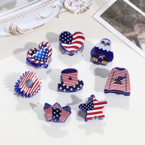 Pinza de Pelo de Plástico con Diseño de Bandera Americana para el Día de la Independencia, Mini Pinza con Forma de Corazón y Estrella, Accesorios para el Cabello para Niñas - Product Image 1