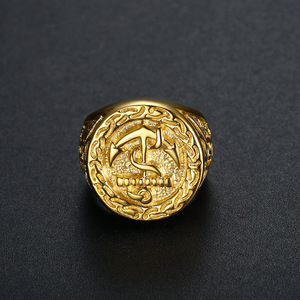 Men's Gold Plated Anchor <b>Ring</b> <b>Titanium</b> Steel Hip Hop Jewelry Gift - Product Image 3