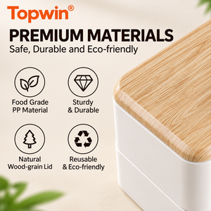 Lonchera Bento Estilo Japonés de Doble Capa, Contenedor de Alimentos Hermético y Portátil con 2 Compartimentos - Product Image 2