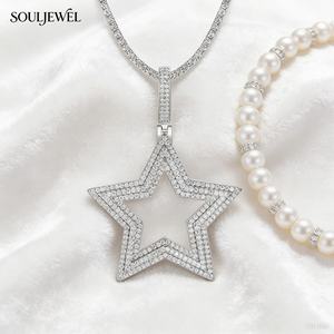จี้รูปดาวฮิปฮอป Souljewel ชุบโรเดียม เงินแท้ S925 ดีไซน์เจาะรูสามแถว สำหรับผู้หญิงและผู้ชาย เครื่องประดับแฟชั่นวิบวับสำหรับงานปาร์ตี้ - Product Image 6