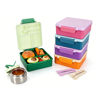 Boîte de rangement alimentaire réutilisable pour la rentrée scolaire, 3 compartiments, couvercle en plastique, ensemble de boîtes à lunch pour enfants avec pot isotherme