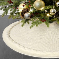 Falda para árbol de Navidad de punto trenzado grueso de 48 pulgadas, color borgoña, con base de hilo rústico y borde trenzado para decoración navideña - OEM