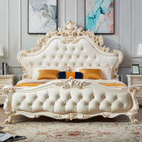 Lit de luxe de style européen antique, lit de style traditionnel européen, lit en bois sculpté en cuir, meubles de lit sexy