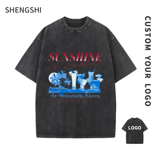 SHENGSHI Team's Tee Pigment Wash Regular O-cuello 320g Algodón Suave Retro Diario con impresión personalizada Compra Tee Casual para equipo - Product Image 1