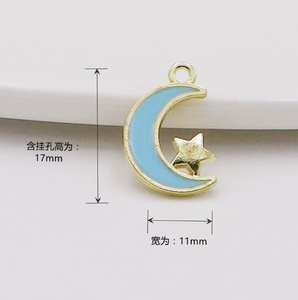 Mini breloques en alliage de zinc plaqué or, mignonnes, en émail, motif <span class=keywords><strong>croissant</strong></span> de lune et étoile, style musulman islamique, pour la création de bijoux DIY - Product Image 2