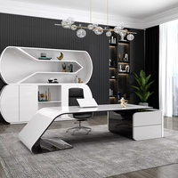 Bureau de direction contemporain incurvé avec armoire, table de bureau de luxe moderne peinte pour bureau de PDG