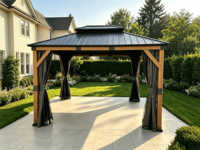 Pergola motorisée réglable en bois de cèdre au design moderne, taille personnalisée, double toit, permanente, pour jardin, avec revêtement en poudre