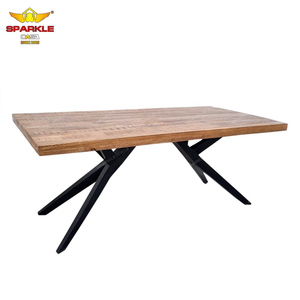 Table à manger rectangulaire en bois de manguier massif et en fer, style industriel moderne, pour usage hôtelier - Product Image 6