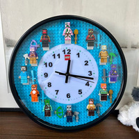 Horloge murale compatible avec les figurines LEGO, motif blocs de construction, en plastique et verre, à piles, mouvement silencieux, aiguille des secondes fluide