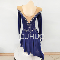 Robe de patinage sur glace filles adulte bleu foncé Spandex Skate jupe tenues de danse salle de bal robe de patinage artistique pour la compétition